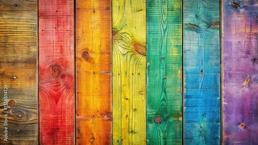 Poster vibrant rainbow hues on rustic wooden planks a colorful textured background for design projects