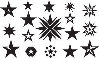 Collection of various black star shapes and designs, ideal for decoration or design projects