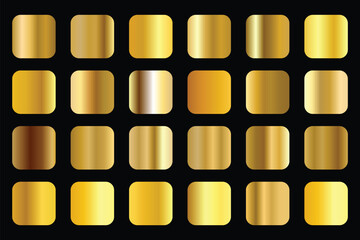 Collection of golden gradient color swatches arranged in a grid format with black background