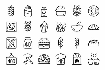 Collection of line icons depicting carbohydrate whole grains for dietary and nutritional designs