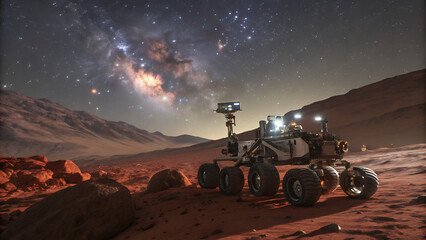 High-Tech Mars Rover Exploring Red Desert Landscape