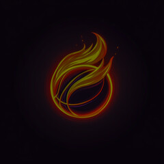 Flaming Basketball Emblem Futuristic Chrome Minimalist Sleek Neon Glow Aggressive Energetic Modern Professional Sports Logo on Dark Background.