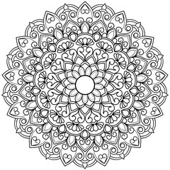mandala design for coloring book, line art, yoga logo design, black and white, abstract flower, relaxing pattern