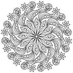 Fototapeta premium mandala design for coloring book, line art, yoga logo design, black and white, abstract flower, relaxing pattern