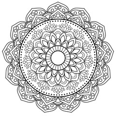 mandala design for coloring book, line art, yoga logo design, black and white, abstract flower, relaxing pattern