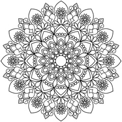 mandala design for coloring book, line art, yoga logo design, black and white, abstract flower, relaxing pattern