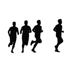 Marathon Runner Running Silhouette, Marathon run. Group of running people, men and women People running silhouette, Running exercise healthy lifestyle