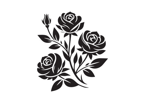 Three Roses Silhouette Vector, Roses Flower Design