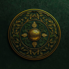 Wimbledon Tennis Logo Concept Engraved Metallic Gold on Dark Green Classic Circular Badge Vintage Regal Historic Ivy and Court Grass Elements.