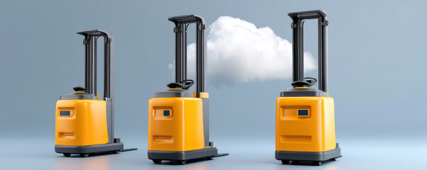 Fototapeta premium Cloud technology supports warehouse management software improving forklift operation efficiency modern logistics environments