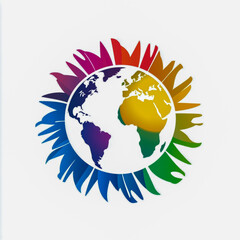 World Humanitarian logo representing peace by different nations isolated on white background.