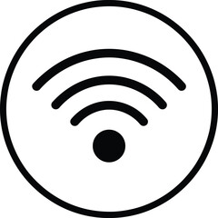 Black and white Wi-Fi signal icon inside a thin circle