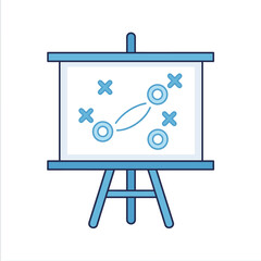 Strategy and game plan illustrated on a whiteboard easel with Xs and Os
