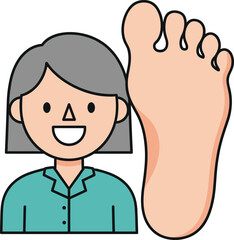 Podiatry or foot care icon with a cartoon person and a large foot
