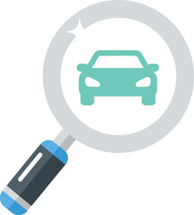 Car search icon with a magnifying glass focusing on a vehicle