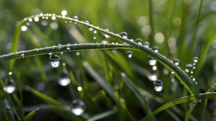 Dew drops on grass macro