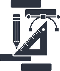 Graphic design and technical drawing icon with pencil, ruler, and vector path tools