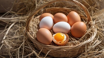 Eggs in a basket with hay