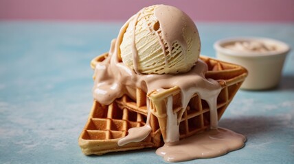 Melted ice cream in a waffle cone