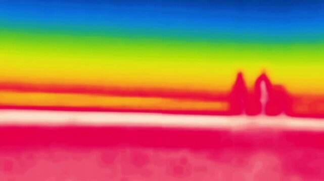 Family in infrared light. Red men go