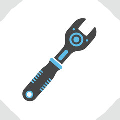Adjustable wrench or spanner tool icon with a blue and black design