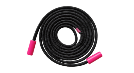 Black shoelaces rolled up with pink aglets style isolated on a transparent background