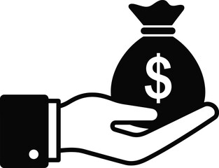 Icon of a hand in a business suit holding a money bag with a dollar sign
