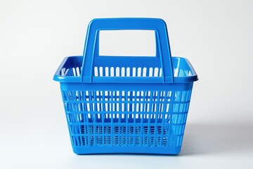 Fototapeta premium A blue plastic shopping basket, blue plastic shopping basket featuring a comfortable grip