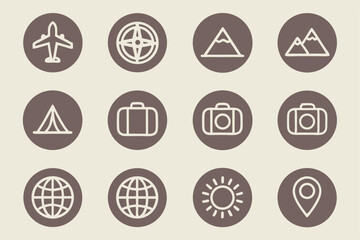 Fototapeta premium 12-minimalist-icons-of-travel---includes--map--com (1).eps