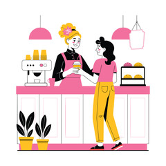 Modern Coffee Shop Flat Vector Scene