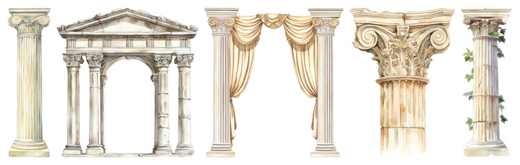 Obraz premium PNG Classical architectural column illustrations, element set on transparent background