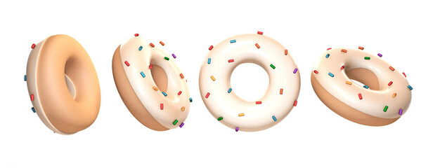 Donut with Colorful Sprinkles 3d render isolated illustration icon.