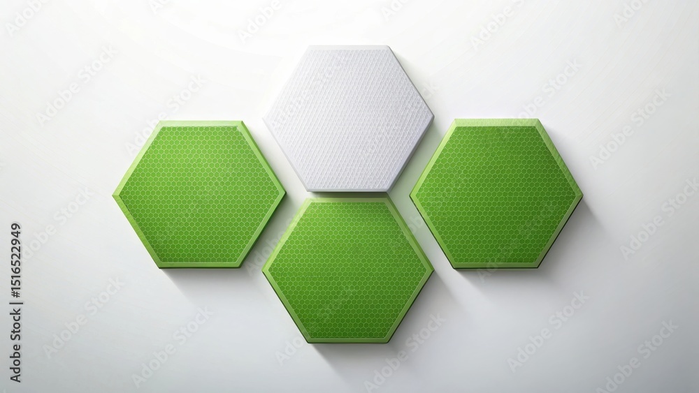 Leinwandbilder abstract hexagon pattern composition green and white geometric shapes on a neutral background