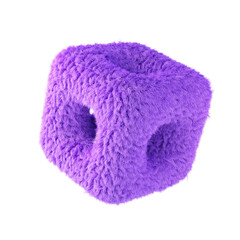 Plush cube shape isolated on white background. 3d design element.
