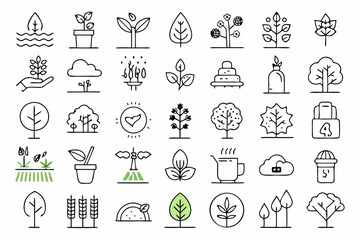 Fototapeta premium A single line icon depicting tree planting plant growth and drought conditions