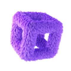Plush cube shape isolated on white background. 3d design element.
