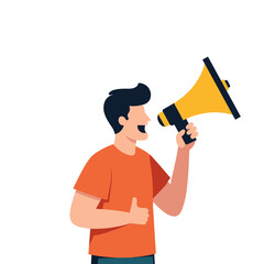 Fototapeta premium Person Speaking into Megaphone Illustration for Announcement or Promotion, Vector Graphic