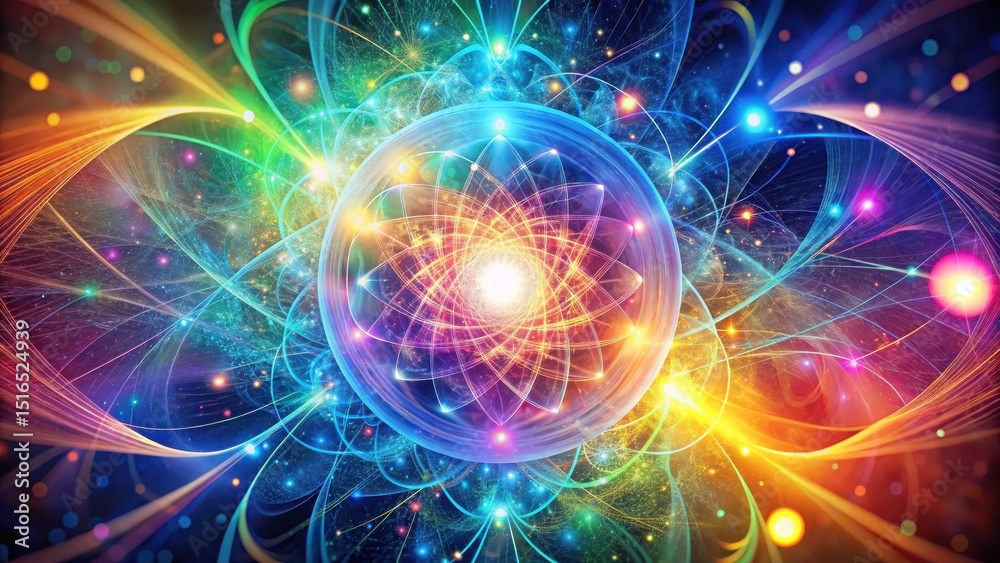 Wall mural vibrant energy field an abstract depiction of subatomic particles and interconnectedness within a co