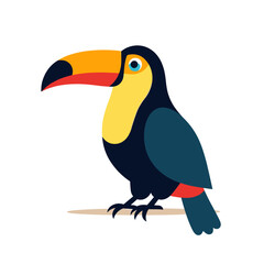 Naklejka premium Colorful Toucan Bird Perched on a Branch, Simple Vector Illustration with Bold Colors and Clean Lines