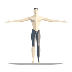 Abstract Geometric Male Figure Illustration with Light and Shadow on White Background in Neutral Colors