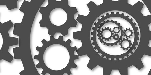 Large cog wheels on the headline industrial technology designs, or automation-themed background. Abstract gear mechanism blueprint illustration. Line-art style illustration of interconnected gears 