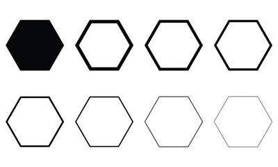 Smooth hexagon shape with geometric edges set. Regular polygon icon. Flat vector illustration isolated on white background.