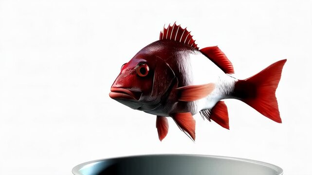 Isolated red snapper fish with detailed scales, fins, and expressive eye against a neutral background showing intricate details and texture