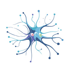 Abstract Neuron Structure in Blue Purple and Teal Tones on White Background Detailed Nerve Cell Illustration Medical and Scientific Representation