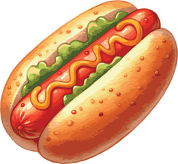 Vector watercolor painted illustration of a hot dog