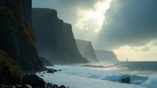 Dramatic Ocean Waves Crashing Against Coastal Cliffs&nbsp;- Video Footage