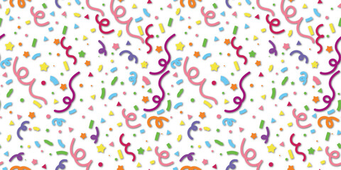 Confetti in a seamless pattern background for a birthday party celebration and carnival decoration.