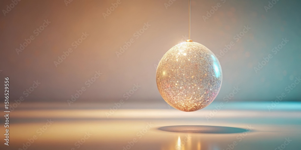 Poster a shimmering sphere hangs delicately from an unseen thread, reflecting soft light onto a smooth surf