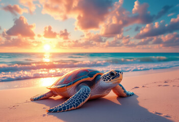 sea turtle at sunset