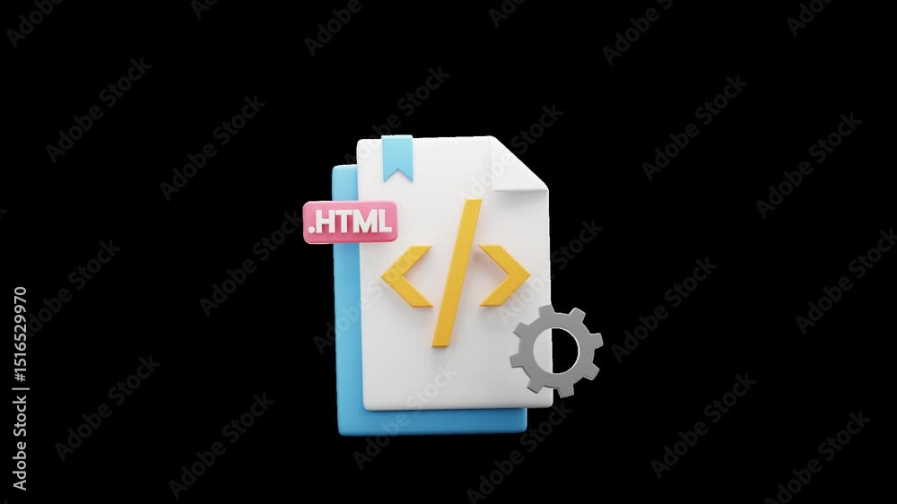 Poster html code development animated 3d icon